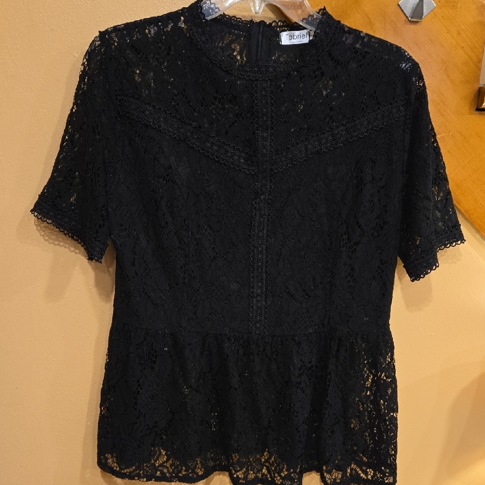 Tobrief Peplum Black Lace Top